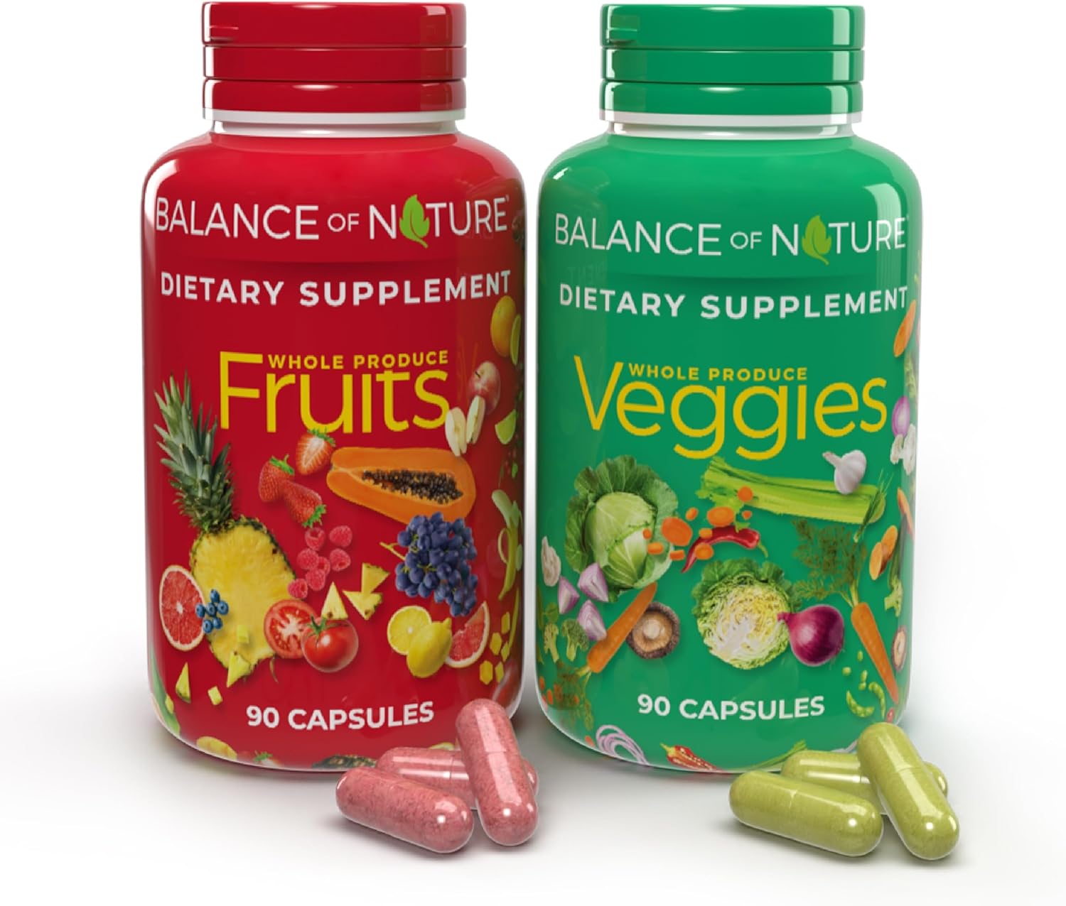 Balance of Nature Fruits and Veggies Dietary Supplement – Whole Food Capsules (90+90 Count)